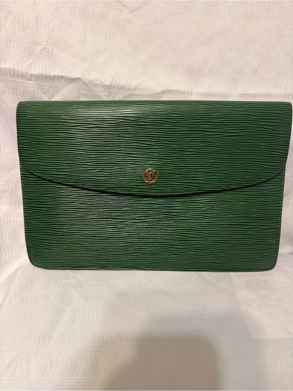 Louis Vuitton Green Epi Leather Envelope Clutch with Gold Logo